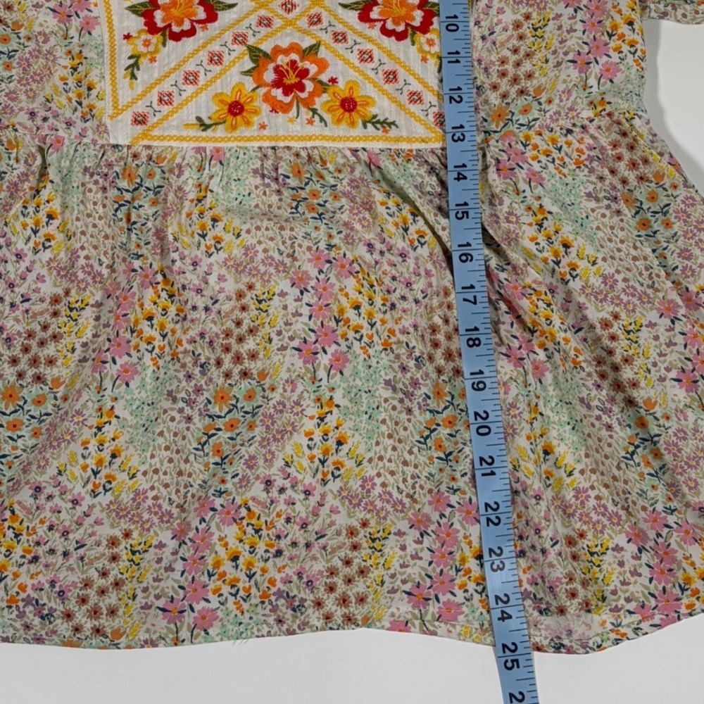 Savanna Jane Floral Embroidered Babydoll Top Boho Cottagecore Peasant Blouse L - Picture 5 of 5